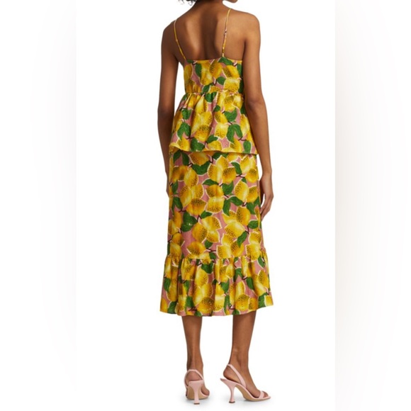 Farm Rio / anthropologie Fresh Lemons Ruffled Midi Dress Small - Picture 4 of 15